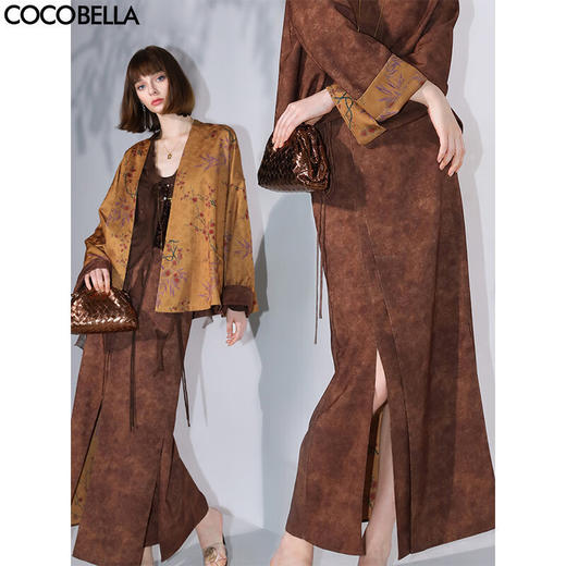 COCOBELLA仿香云纱双面异色提花半身裙新中式国风长裙HS0055 商品图0