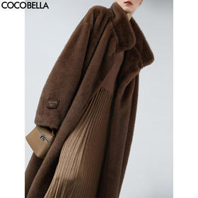 COCOBELLA仿天鹅绒整貂环保皮草外套长款立领毛绒大衣FU3100