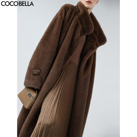COCOBELLA仿天鹅绒整貂环保皮草外套长款立领毛绒大衣FU3100 商品图0