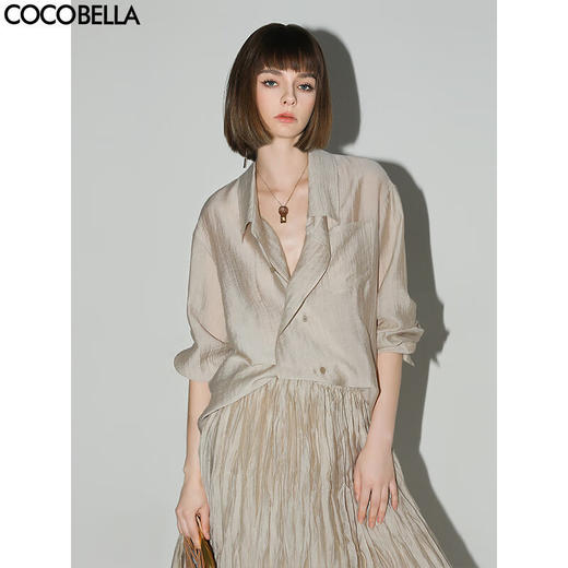 【限时秒杀】COCOBELLA丝光质感莱赛尔轻薄衬衫设计感飘带气质衬衣SR3051 商品图0