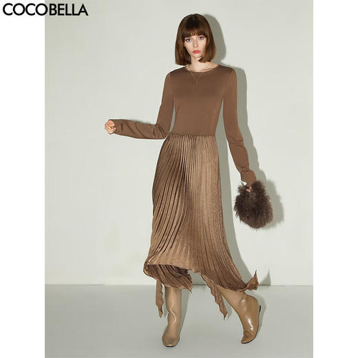 COCOBELLA气质压褶拼接针织鱼尾裙不规则下摆连衣裙FR3067-2 商品图0