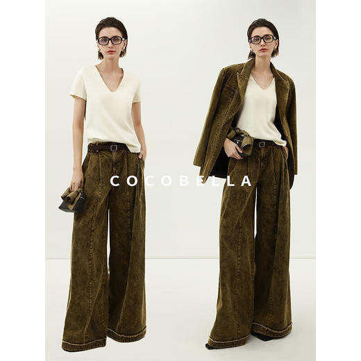 COCOBELLA环保水洗灯芯绒阔腿裤25春女宽松直筒休闲裤PA7043 商品图0