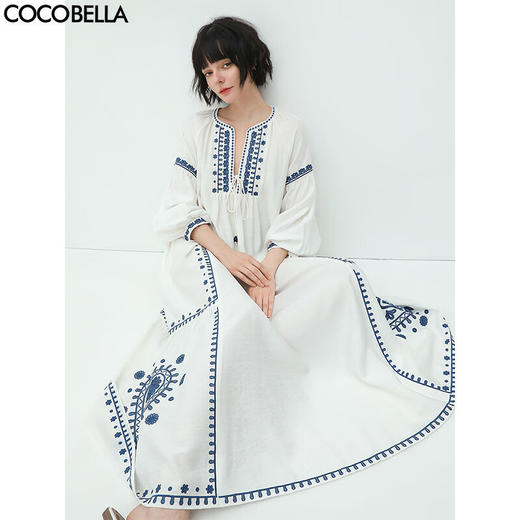 COCOBELLA重工定位刺绣民族风连衣裙女度假沙滩裙两件套FR920 商品图0