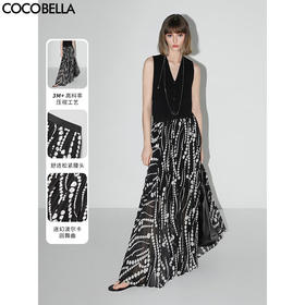 COCOBELLA度假风不规则下摆波点半身裙女飘逸百褶长裙HS7041