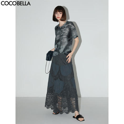 COCOBELLA定位镂空水溶蕾丝刺绣半身裙度假风无缝针织裙HS7059-3 商品图0