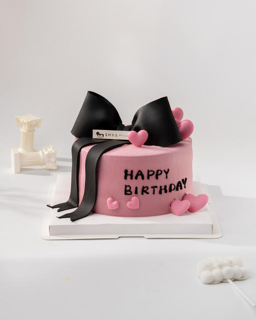 甜酷黑粉系蝴蝶结蛋糕(百分百进口动物奶油） 商品图0