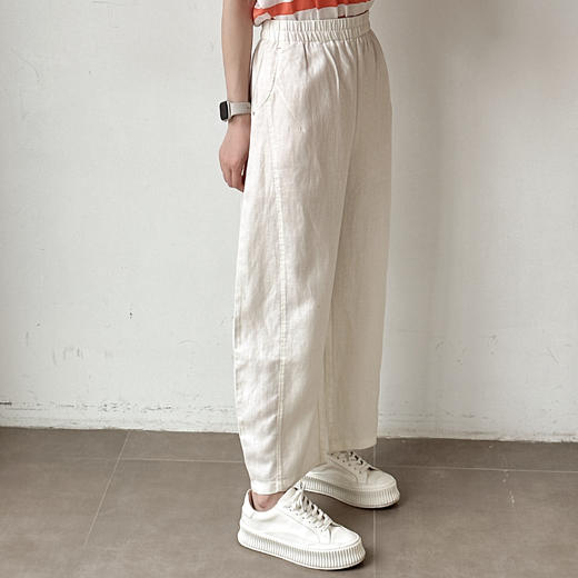 高级亚麻雾霾蓝直筒休闲裤 商品图12