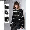 COCOBELLA撞色条纹粗针镂空毛衣女花式纱松弛感针织衫MZ3020 商品缩略图0