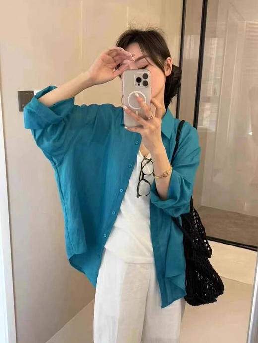 特调BaiLIDE夏季海岸蓝苎麻棉衬衫 商品图14