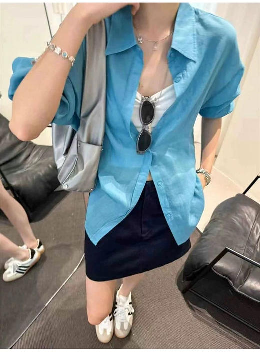 特调BaiLIDE夏季海岸蓝苎麻棉衬衫 商品图11