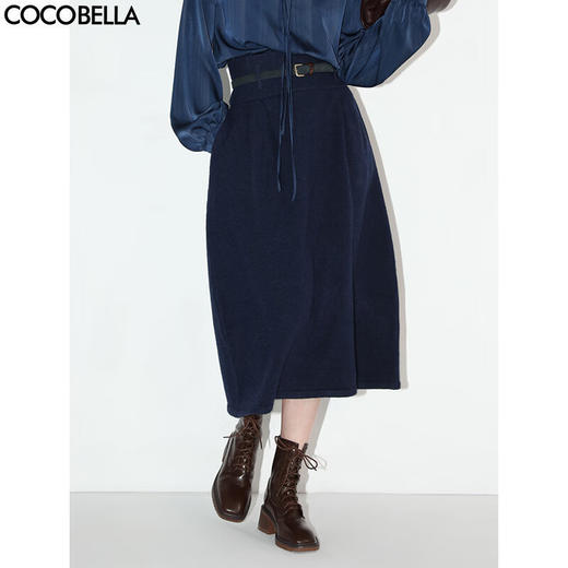 COCOBELLA设计感高腰立体捏褶针织半身裙秋女气质花纱伞裙HS555 商品图0