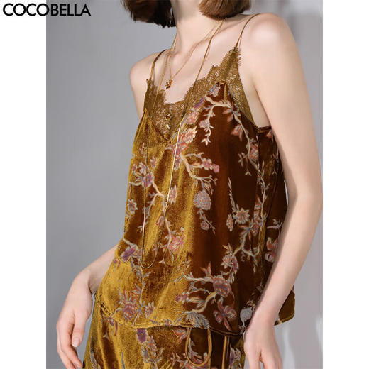 COCOBELLA新国风烧花丝绒吊带外穿内搭蕾丝拼接V领背心VT0021 商品图0