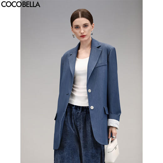 COCOBELLA静奢风撞色条纹通勤贡针西装女商务休闲西服SI3011 商品图0