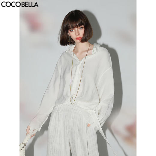 【秒杀】COCOBELLA设计感捏褶飘带衬衫女早秋灵动优雅通勤衬衣SR3067 商品图0