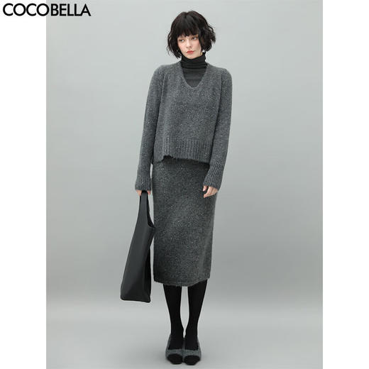 COCOBELLA细闪亮片针织半身裙女秋冬松弛感软糯包臀裙HS918 商品图0