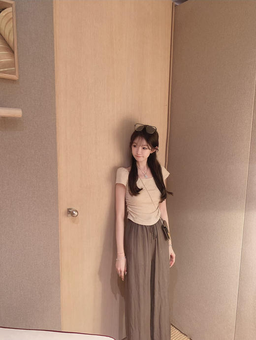 金蘑菇菇 呼吸感慵懒 天丝皱皱裤/夏日半永久 垂感天丝拖地休闲裤 商品图0