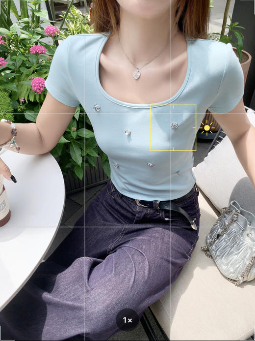 【99元任选2件】微信打折价！薄荷绿方领修身短款T 商品图13