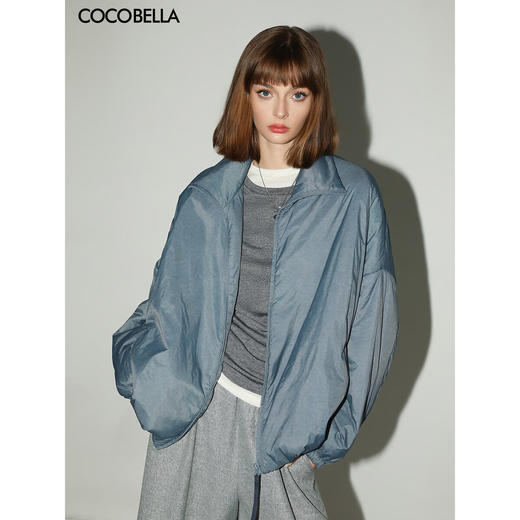 COCOBELLA雾蓝色渲染印花轻型棉服女秋冬立领棉衣夹克MF0003 商品图0