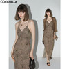 COCOBELLA炒色晕染印花描金压褶吊带裙新中式国风连衣裙FR0025 商品缩略图0