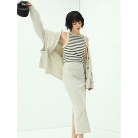 COCOBELLA简约后开叉基础款针织半身裙女一步长裙HS97B