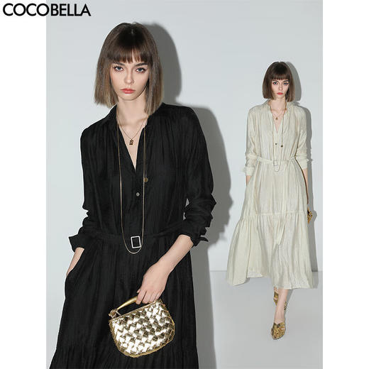 COCOBELLA肌理褶皱莱赛尔连衣裙轻熟女夏气质长袖衬衫裙FR915B 商品图0