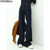 COCOBELLA设计感腰带直筒牛仔裤宽松休闲高腰打褶阔腿裤DN626 商品缩略图0