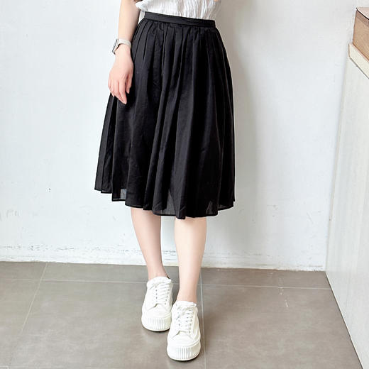 棉麻半身裙女夏季薄款中长款高腰显瘦防走光A字百褶短裙 商品图0
