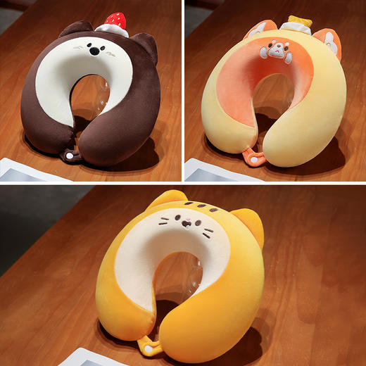 自然醒瑞士卷动物系列记忆棉U枕可爱卡通护颈枕旅行坐车旅行飞机午睡神器QYL 商品图7