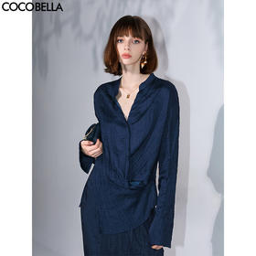COCOBELLA重工压褶缎面立领衬衫设计感两穿通勤衬衣SR0045B