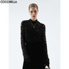 COCOBELLA精致女人味亮片植绒蕾丝衫半高领优雅打底衫LC7027-2 商品缩略图0