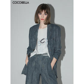 COCOBELLA砂洗炒色亚麻西装春夏松弛感穿搭牛仔色毛边外套SI3023