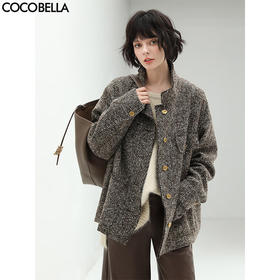 COCOBELLA静奢风亮片花纱毛呢外套金属扣休闲毛边外套WL507