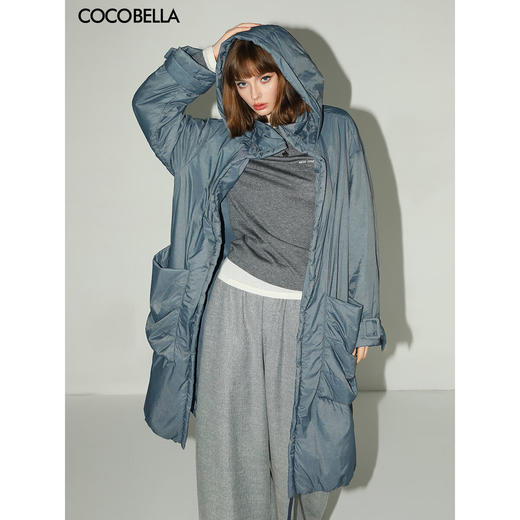 COCOBELLA轻户外大口袋连帽轻型棉服渲染印花长款外套MF0061 商品图0