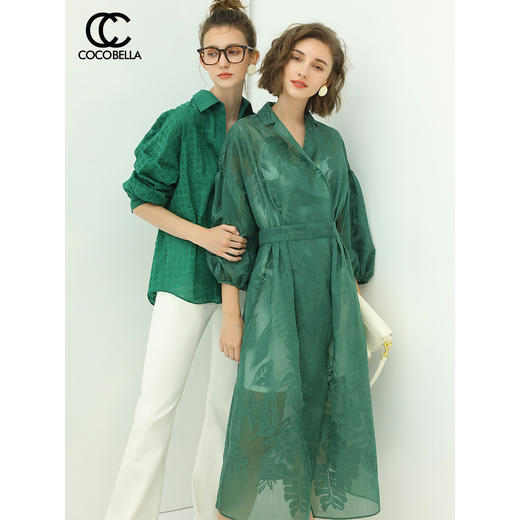 COCOBELLA清新复古内敛提花重工刺绣微透视长款连衣裙DS1259 商品图0