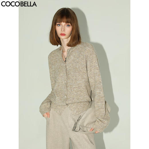 COCOBELLA静奢风慵懒惬意花纱针织衫短款裸领毛衣开衫MZ7063 商品图0