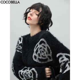 COCOBELLA提花银丝亮片山茶花毛衣女丰盈软糯加厚针织衫MZ553