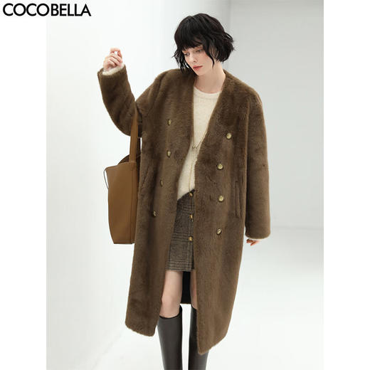 COCOBELLA高奢质感丰盈环保皮草冬长款气质裸领毛绒外套WL58 商品图0