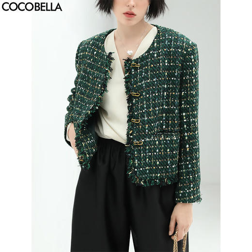 COCOBELLA轻奢名媛小香风粗花呢外套女千金毛边裸领西装WL913B 商品图0