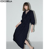 【秒杀】COCOBELLA重工绗线金属扣开叉连衣裙女通勤飘带衬衫裙FR3039 商品缩略图0