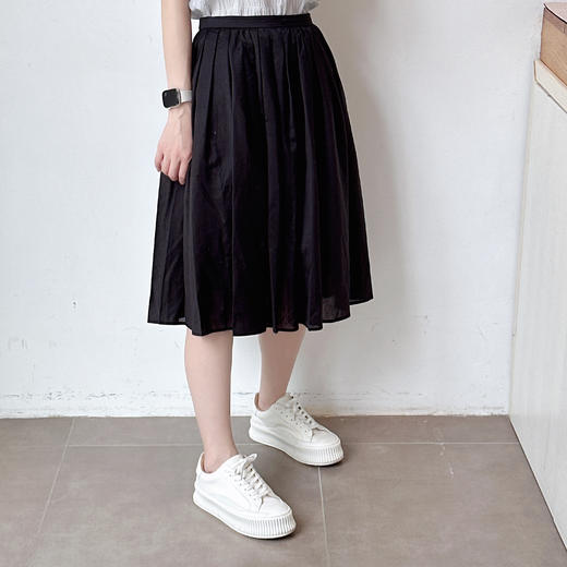 棉麻半身裙女夏季薄款中长款高腰显瘦防走光A字百褶短裙 商品图2