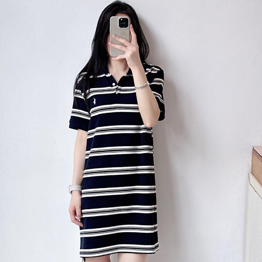 条纹短袖polo领连衣裙女长裙显瘦时尚 商品图0