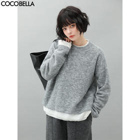 【秒杀特惠】COCOBELLA气质灰撞色假两件软糯针织衫时尚休闲套头毛衣MZ972
