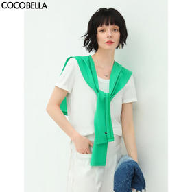 COCOBELLA凉感舒适圆领短袖T恤女绿色针织披肩套装NFS601