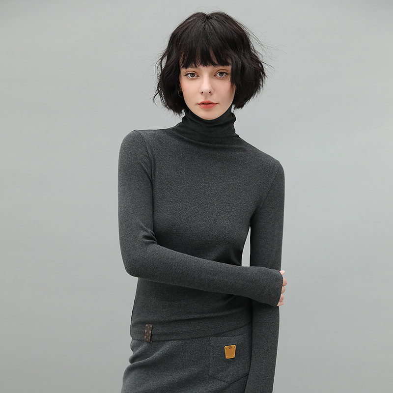 COCOBELLA质感PU标高领针织衫baby触感肌底衣超弹大码打底衫TS129