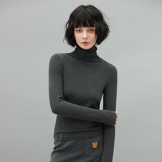 COCOBELLA质感PU标高领针织衫baby触感肌底衣超弹大码打底衫TS129 商品图0