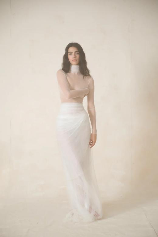 Cortana 25PF 米白色MAXI TULLE 高领真丝纱裙 商品图4