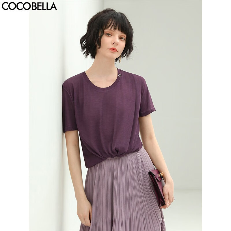 COCOBELLA质感金属LOGO凉感短袖针织衫女舒适圆领T恤NTS26
