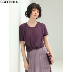 COCOBELLA质感金属LOGO凉感短袖针织衫女舒适圆领T恤NTS26