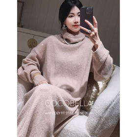 COCOBELLA[璀璨星河]金葱亮片针织连衣裙女高领毛衣裙FR3066