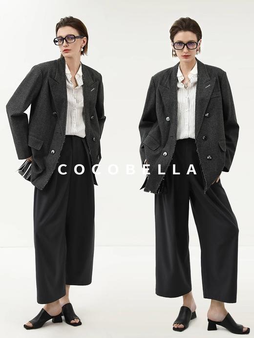 COCOBELLA知识分子风手工贡针毛呢西装女宽肩毛边西服SI3009 商品图0